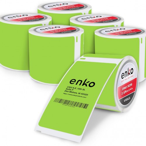 enKo [6 Rolls, 1800 Direct Thermal Labels] Green Colored Compatible for Dymo 30256 Label (2-5/16 x 4") Use with Dymo, Rollo Thermal Printer as Shipping & Mailing Labels