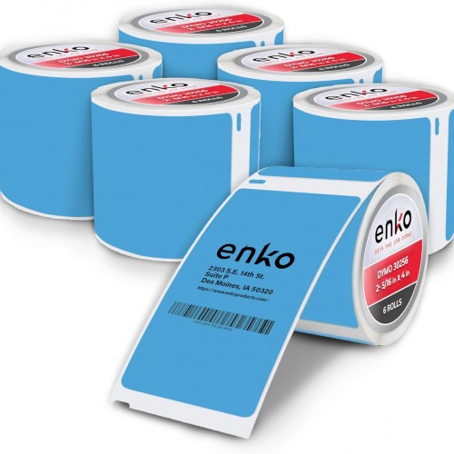 enKo [6 Rolls, 1800 Direct Thermal Labels] Blue/Cyan Colored Compatible for Dymo 30256 Label (2-5/16 x 4") Use with Dymo, Rollo Thermal Printer as Shipping & Mailing Labels