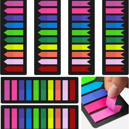 KICNIC 1500 Pieces Page Markers Sticky Index Tabs, Arrow Flag Tabs Self Adhesive, Colored Notes Tab Stickers for Notebook, Documents, Books [10 Colors, 3 Designs] Sticks Securely, Removes Cleanly