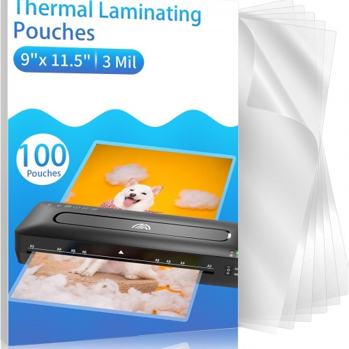 Clear Thermal Laminating Pouches – 9 x 11.5 Inch, 3 mil Thick (100 Pack) – Professional-Grade Lamination Sheets for Documents, Photos & Crafts – Fits 8.5 x 11 Letter Size Paper - [3mil 100 Packs]
