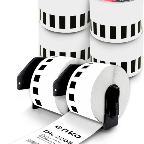 enKo - Compatible DK-2205 Continuous Paper Labels (2.4 Inch x 100 Feet) Use with Brother QL Label Printers QL-800, QL-820NWB QL 810W [6 Rolls + 2 Refillable Cartridge Frames]