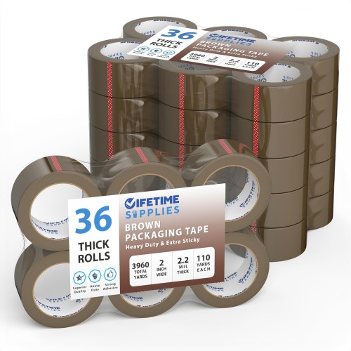36 Rolls [Upgraded] 2" Brown Premium Packing Tape, 110 Yards, 2.2 mil, Heavy Duty Packaging Tape for Shipping, Moving, Sealing - Stronger & Thicker