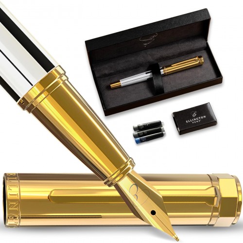 Luxury Fountain Pen Set- Fountain Pens for Writing - Smooth Medium Nib - Includes Refillable Ink Converter, 3 Ink Cartridges [Black & Blue], Gift Box - Elegant Calligraphy