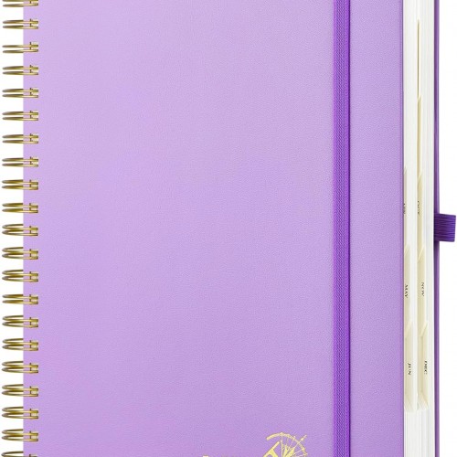POPRUN 2026 Daily Planner One Page A Day - [A4 Large Size 8.25" x 12" -Spiral Hard Cover], Agenda 2026 Hourly Appointment Book with Monthly Calendar, Pen Holder, Ivory Paper -Violet