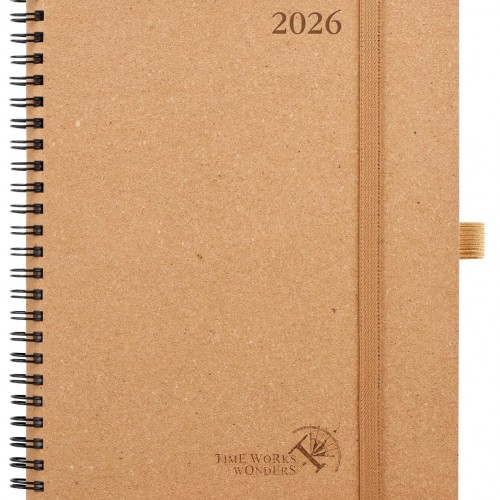 POPRUN 2026 Planner - 2026 Recycled Weekly Planner [Italian Regenrated Leather - Medium Size 6.5'' x 8.5''] - 2026 Weekly Planner with Hourly Schedule, Monthly Tabs-26-WERO7-DST - Desert Brown