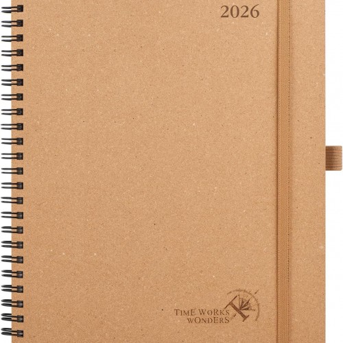 POPRUN 2026 Planner - 2026 Recycled Weekly Planner [Italian Regenrated Leather - Medium Size 8.5'' x 10.5''] - 2026 Weekly Planner with Hourly Schedule, Monthly Tabs-26-WERK7-DST - Desert Brown
