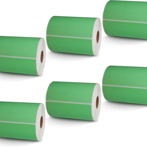 BETCKEY - 4" x 4" Shipping & Large Square Labels Compatible with Zebra & Rollo Label Printer,Premium Adhesive & Perforated[Green, 6 Rolls, 2100 Labels]
