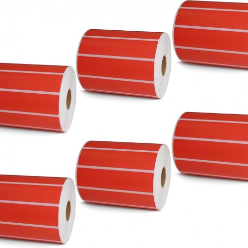 BETCKEY - 4" x 1" Multipurpose Labels Compatible with Zebra & Rollo Label Printer,Premium Adhesive & Perforated[Red, 6 Rolls, 8250 Labels]