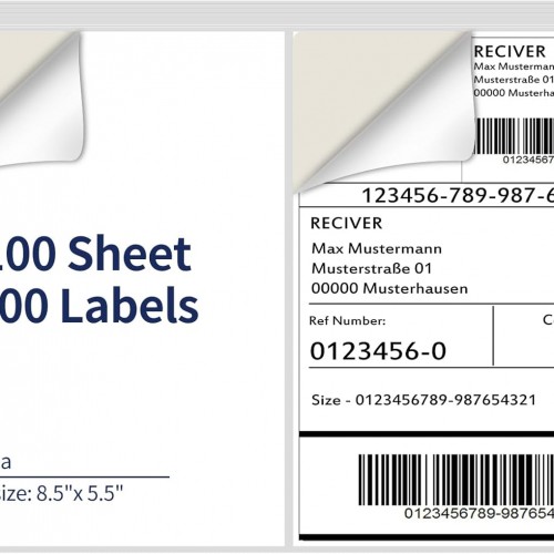 8.5 x 5.5 Half Sheet Shipping Labels for Laser and Inkjet Printers, 2 Per Page Self Adhesive Mailing Labels, White Blank Labels [100 Sheet 200 Labels]