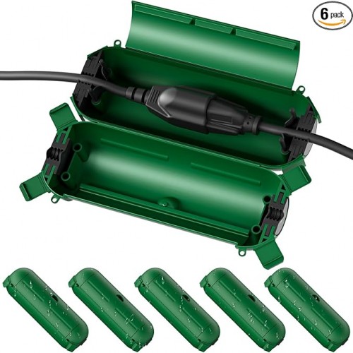 Flemoon [6 Pack] Outdoor Extension Cord Safety Cover with Waterproof Seal, Weatherproof Electrical Connection Box to Protect Outdoor Outlet, Plug, Socket, Christmas Holiday Decoration Light, Green