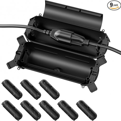 Flemoon [9 Pack] Outdoor Extension Cord Safety Cover, IPX4 Waterproof Connection Protector, Weatherproof Electrical Box for Outdoor Plug, Outlet, Holiday Light, Christmas Decorations, Black