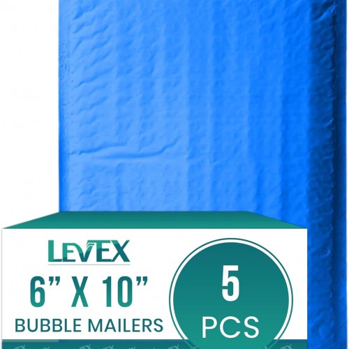 Levex - #0 6" x 10" [5 Pack] Blue Poly Bubble Mailers, Padded Envelope Mailers, Packing Envelope & Mailing Bags for Shipping