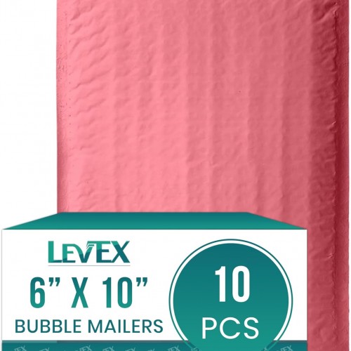Levex - #0 6" x 10" [10 Pack] Pink Poly Bubble Mailers, Padded Envelope Mailers, Packing Envelope & Mailing Bags for Shipping