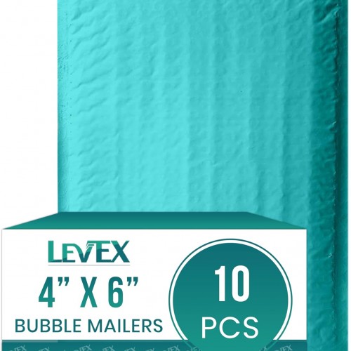 Levex - #0000 4" x 6" [10 Pack] Teal Poly Bubble Mailers, Padded Envelope Mailers, Packing Envelope & Mailing Bags for Shipping