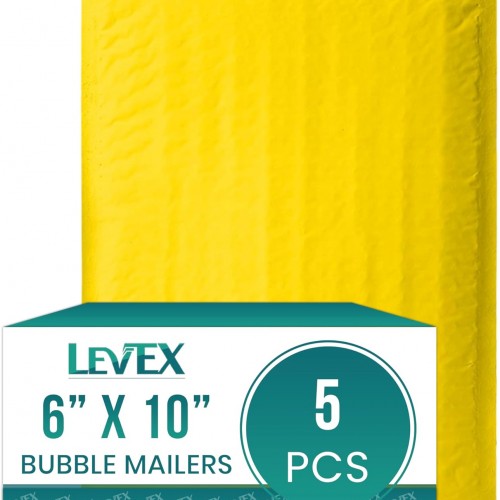 Levex - #0 6" x 10" [5 Pack] Yellow Poly Bubble Mailers, Padded Envelope Mailers, Packing Envelope & Mailing Bags for Shipping