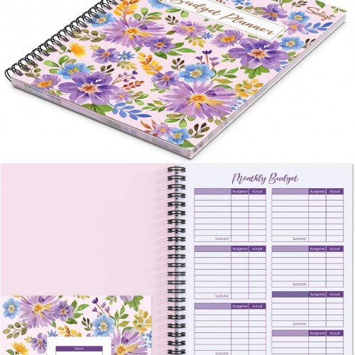 [Undated] Monthly Budget Planner with 12 Bill Pockets for Income, Debt, Saving, Expense and Bill Tracker Organizer, Pink, Floral Design