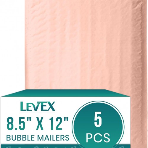 Levex - #2 8.5" x 12" [5 Pack] Light Pink Poly Bubble Mailers, Padded Envelope Mailers, Packing Envelope & Mailing Bags for Shipping