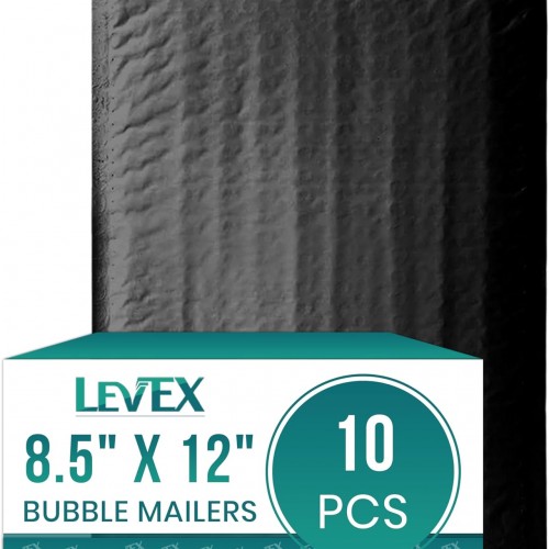 Levex - #2 8.5" x 12" [10 Pack] Black Poly Bubble Mailers, Padded Envelope Mailers, Packing Envelope & Mailing Bags for Shipping