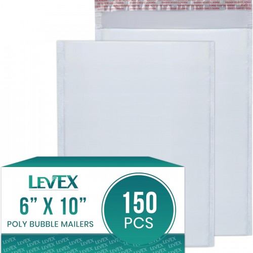 Levex - #0 6" x 10" [150 Pack] Poly Bubble Mailers, Padded Envelope Mailers, Packing Envelope & Mailing Bags for Shipping
