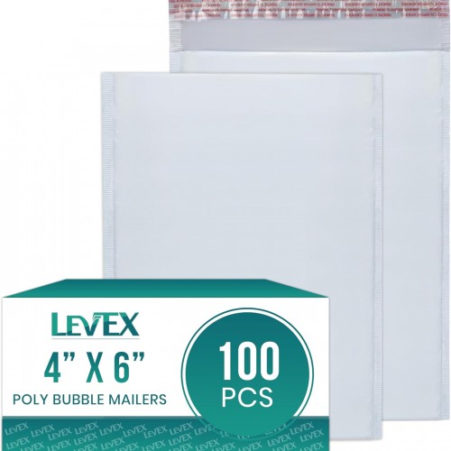 Levex - #0000 4" x 6" [100 Pack] Poly Bubble Mailers, Padded Envelope Mailers, Packing Envelope & Mailing Bags for Shipping