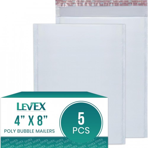 Levex - #000 4" x 8" [5 Pack] Poly Bubble Mailers, Padded Envelope Mailers, Packing Envelope & Mailing Bags for Shipping