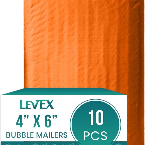 Levex - #0000 4" x 6" [10 Pack] Orange Poly Bubble Mailers, Padded Envelope Mailers, Packing Envelope & Mailing Bags for Shipping
