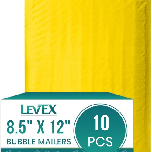 Levex - #2 8.5" x 12" [10 Pack] Yellow Poly Bubble Mailers, Padded Envelope Mailers, Packing Envelope & Mailing Bags for Shipping