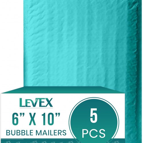 Levex - #0 6" x 10" [5 Pack] Teal Poly Bubble Mailers, Padded Envelope Mailers, Packing Envelope & Mailing Bags for Shipping