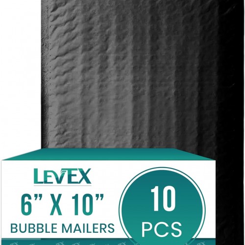 Levex - #0 6" x 10" [10 Pack] Black Poly Bubble Mailers, Padded Envelope Mailers, Packing Envelope & Mailing Bags for Shipping