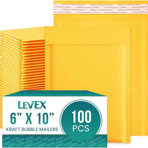 Levex - #0 6" x 10" [100 Pack) Kraft Bubble Mailers, Padded Envelope Mailers, Packing Envelope & Mailing Bags for Shipping