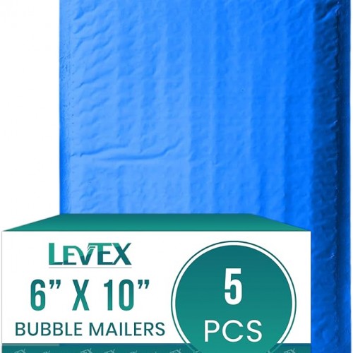Levex - #0 6" x 10" [5 Pack] Blue Poly Bubble Mailers, Padded Envelope Mailers, Packing Envelope & Mailing Bags for Shipping