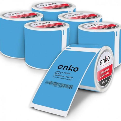 enKo [6 Rolls, 1800 Direct Thermal Labels] Blue/Cyan Colored Compatible for Dymo 30256 Label (2-5/16 x 4") Use with Dymo, Rollo Thermal Printer as Shipping & Mailing Labels