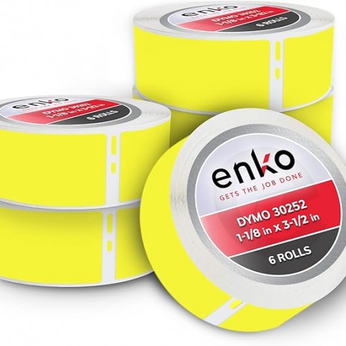 enKo [6 Rolls, 2100 Labels] Address, Shipping & Barcode Labels 30252 - Yellow (1-1/8" x 3-1/2") Compatible for Dymo LabelWriter & Rollo Printer