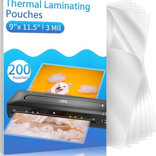 Clear Thermal Laminating Pouches – 9 x 11.5 Inch, 3 mil Thick (200 Pack) – Professional-Grade Lamination Sheets for Documents, Photos & Crafts – Fits 8.5 x 11 Letter Size Paper - [3mil 200 Packs]