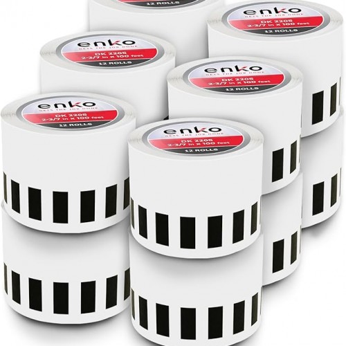 enKo - Compatible DK-2205 Continuous Adhesive Thermal Labels (2.4 Inch x 100 Feet) Compatible Labels for Brother Label Printer QL-820NWB QL-800 QL-810W - [12 Rolls, No Cartridge Frames]