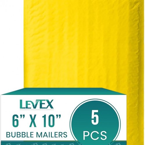 Levex - #0 6" x 10" [5 Pack] Yellow Poly Bubble Mailers, Padded Envelope Mailers, Packing Envelope & Mailing Bags for Shipping