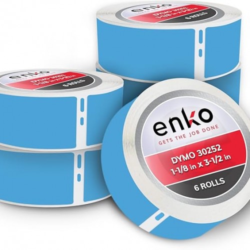 enKo [6 Rolls, 2100 Labels] Address, Shipping & Barcode Labels 30252 - Cyan/Blue (1-1/8" x 3-1/2") Compatible for Dymo LabelWriter & Rollo Printer