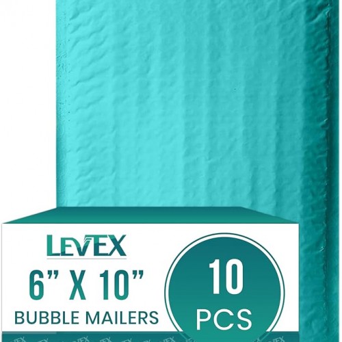 Levex - #0 6" x 10" [10 Pack] Teal Poly Bubble Mailers, Padded Envelope Mailers, Packing Envelope & Mailing Bags for Shipping