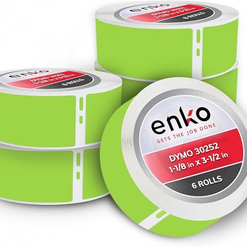 enKo [6 Rolls, 2100 Labels] Address, Shipping & Barcode Labels 30252 - Green (1-1/8" x 3-1/2") Compatible for Dymo LabelWriter & Rollo Printer