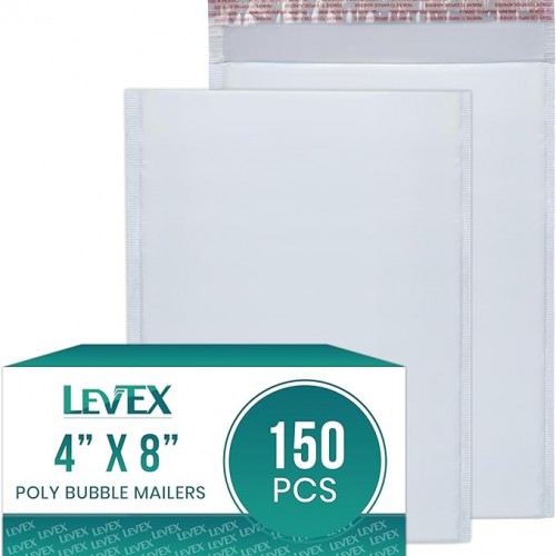 Levex - #000 4" x 8" [150 Pack] Poly Bubble Mailers, Padded Envelope Mailers, Packing Envelope & Mailing Bags for Shipping