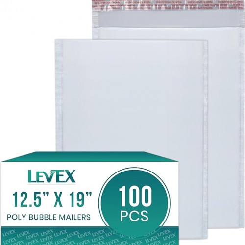 Levex - #6 12.5" x 19" [100 Pack] Poly Bubble Mailers, Padded Envelope Mailers, Packing Envelope & Mailing Bags for Shipping