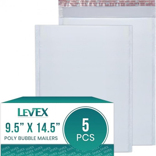 Levex - #4 9.5" x 14.5" [5 Pack] Poly Bubble Mailers, Padded Envelope Mailers, Packing Envelope & Mailing Bags for Shipping