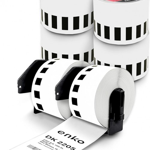 enKo - Compatible DK-2205 Continuous Paper Labels (2.4 Inch x 100 Feet) Use with Brother QL Label Printers QL-800, QL-820NWB QL 810W [6 Rolls + 2 Refillable Cartridge Frames]