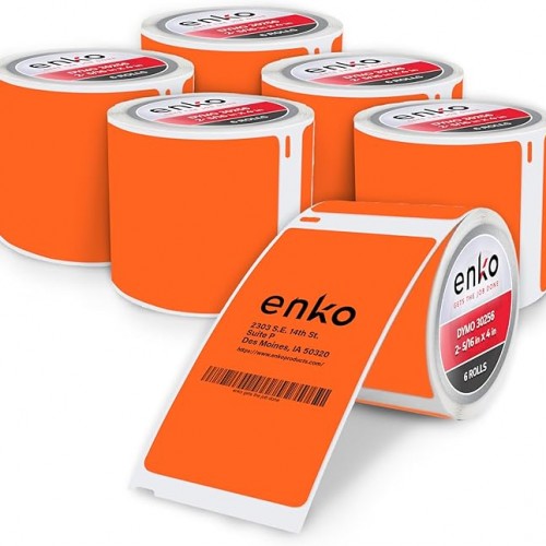 enKo [6 Rolls, 1800 Direct Thermal Labels] Orange Colored Compatible for Dymo 30256 Label (2-5/16 x 4") Use with Dymo, Rollo Thermal Printer as Shipping & Mailing Labels