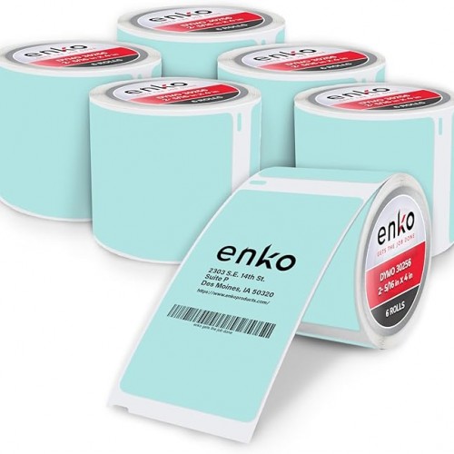 enKo [6 Rolls, 1800 Direct Thermal Labels] Blue Turquoise Colored Compatible for Dymo 30256 Label (2-5/16 x 4") Use with Dymo, Rollo Thermal Printer as Shipping & Mailing Labels