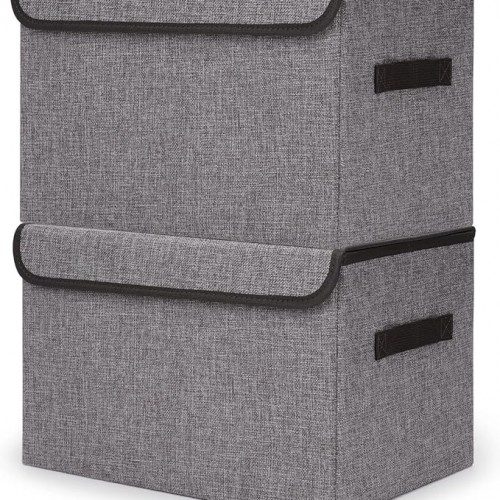 Large 42 Quarts Fabric Storage Bins with Lids [2-Pack] Linen Collapsible Foldable Storage Cubes, Closet Organizer Containers boxes with Handles for Home Office (16.7 x 12 x 12, Gray)