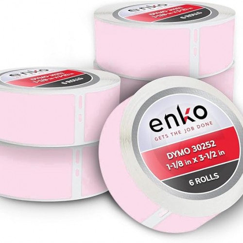 enKo [6 Rolls, 2100 Labels] Address, Shipping & Barcode Labels 30252 - Pink (1-1/8" x 3-1/2") Compatible for Dymo LabelWriter