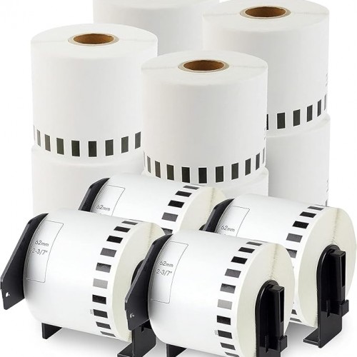 enKo - Compatible DK-2205 Continuous Blank White Paper Labels (2.4 Inch x 100 Feet) Use with Brother QL Label Printers QL-800, QL-820NWB QL 810W - [12 Rolls + 4 Refillable Cartridge Frames]