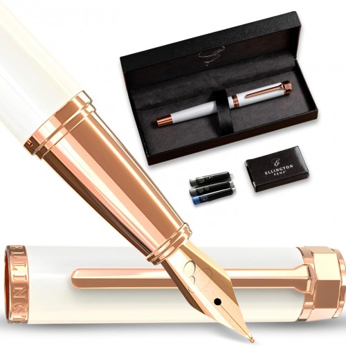 Luxury Fountain Pen Set- Fountain Pens for Writing - Smooth Medium Nib - Includes Refillable Ink Converter, 3 Ink Cartridges [Black & Blue], Gift Box - Elegant Calligraphy
