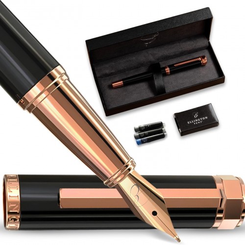 Luxury Fountain Pen Set- Fountain Pens for Writing - Smooth Medium Nib - Includes Refillable Ink Converter, 3 Ink Cartridges [Black & Blue], Gift Box - Elegant Calligraphy